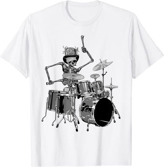 Discover Cool Skeleton T-Shirt Drummer Live Music Band Funny