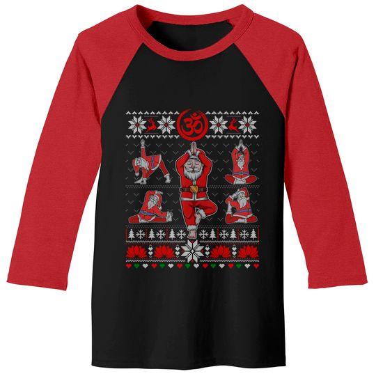 Discover Xmas Santa Claus Meditation Yoga Pose Namaste Ugly Sweater Baseball Tee