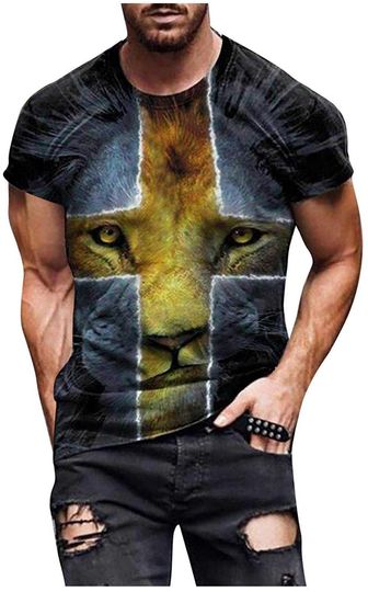 Discover Men's T-Shirts Men's Short Sleeve Spring Summer Tops Graphic Tees Shirts Jesus Cross Faith Printed Casual T-Shirts