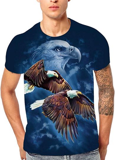 Discover 3D Printed Short-Sleeved T-Shirt Men Planet Blue Wolf Head Top
