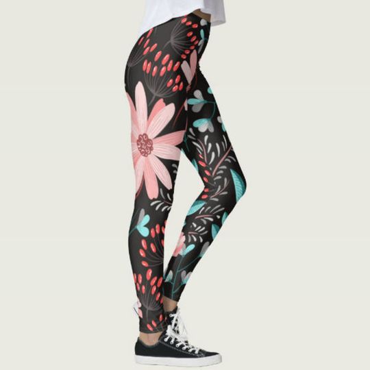 Discover Black Floral Leggings, Black Nature Leggings