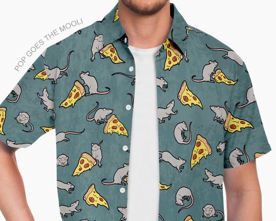 Discover Pizza Rat Novelty Button Down Up Shirt
