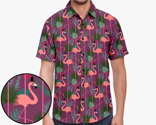 Discover Posh Flamingoes Novelty Button Up Down Shirt - Hawaiian Aloha