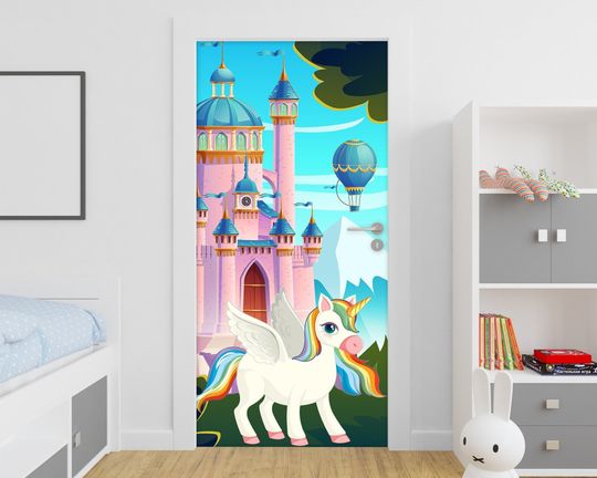 Discover Fairy tail door decal, kids room decor, unicorn door decal Stickers