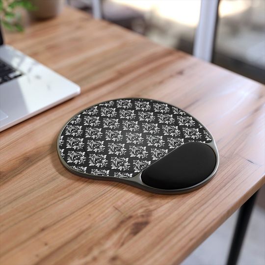 Discover Black White Vintage Damask Flower Wrist rest mouse pads