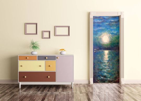 Discover Watercolor Door Mural, Moonlit Door Wrap, Peel and Stick Stickers