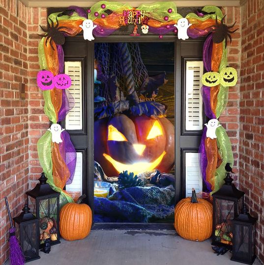 Discover 3D Halloween Door Decoration for House, Pumpkin Door Cover Mural Stickers