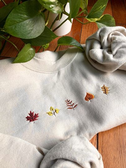 Discover Little Leaves Embroidered Crewneck Sweatshirt