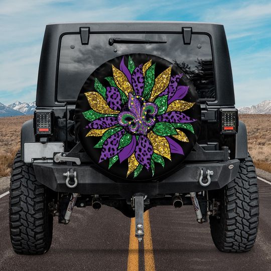 Discover Spare Tire Cover Camper, Mardi Gras Sunflower Spare Tire Cover