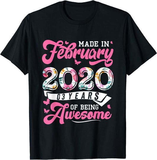Discover Made In February 2020 Floral 3 Year Old 3rd Birthday T-Shirt