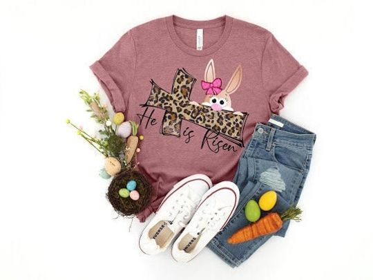 Discover He Is Risen Easter Religious Shirt with Cross Design