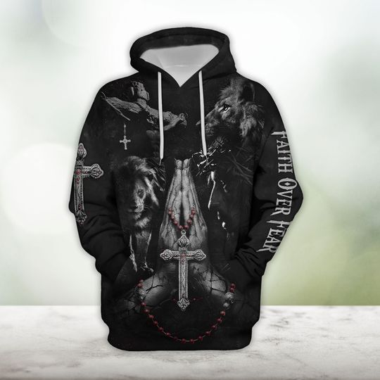 Discover Faith Over Fear - Jesus Lion Of Judah 3D All Over Printed Hoodie