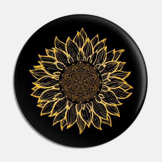 Discover Sunflower Mandala Pattern - Golden Etching Nature Design - Sunflower - Pin