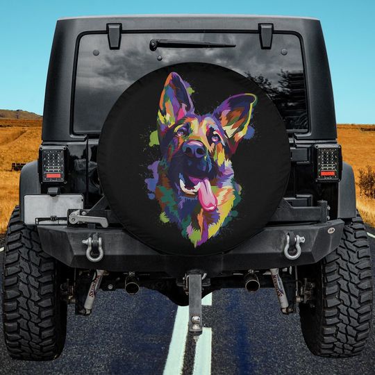 Discover German Shepherd Dog Face Watercolor Colorful Pop Splash Art Spare Tire Cover