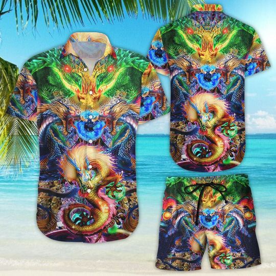 Discover Dragon Button Down Shirt - Colorful Dragons Hawaiian Shirt