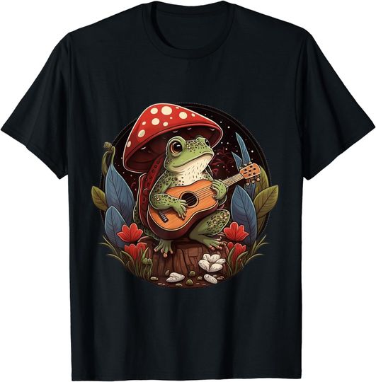 Discover Cottagecore Aesthetic Frog Playing Banjo on Mushroom Cute T-Shirt