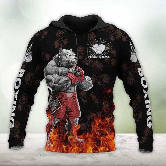 Discover Pitbull Boxing 3D All Over Printed Hoodie Gift For Friends, Dog Lovers