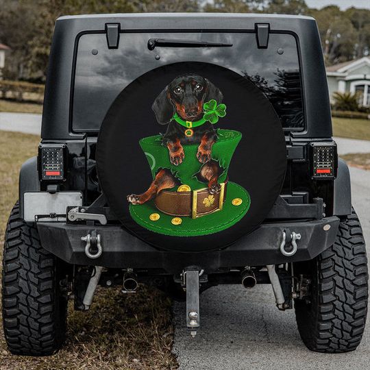 Discover Dachshund Dog In Hat Spare Tire Cover Happy St Patrick's Day Tire