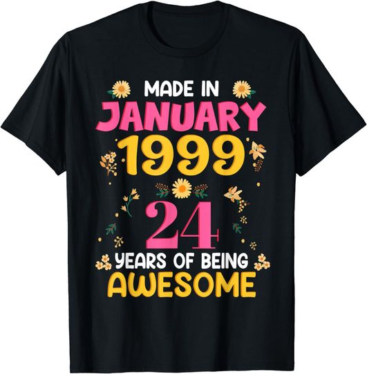 Discover 24 Years Old Made in January 1999 Birthday T-Shirt