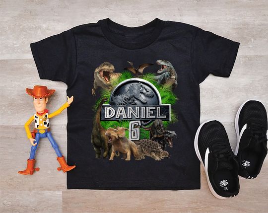 Discover Custom Name Dinosaur Birthday Shirt, Jurassic Park Matching Birthday Boy Shirt