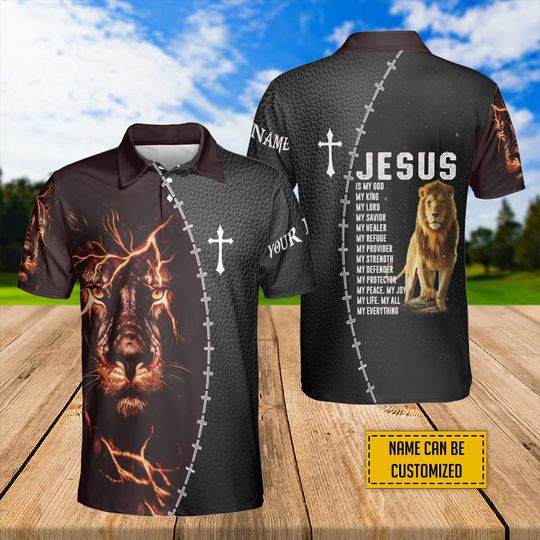 Discover Lion Jesus Polo Shirt - Customized Name Option