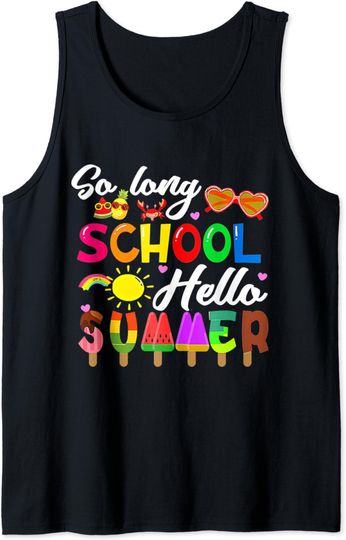 Discover Funny Hello Summer Colorful Gnome Beach Vacay Summertime Tank Top