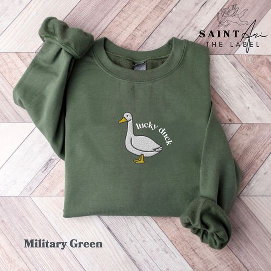 Discover Embroidery Lucky Duck Sweatshirt, Embroidered Sweatshirt