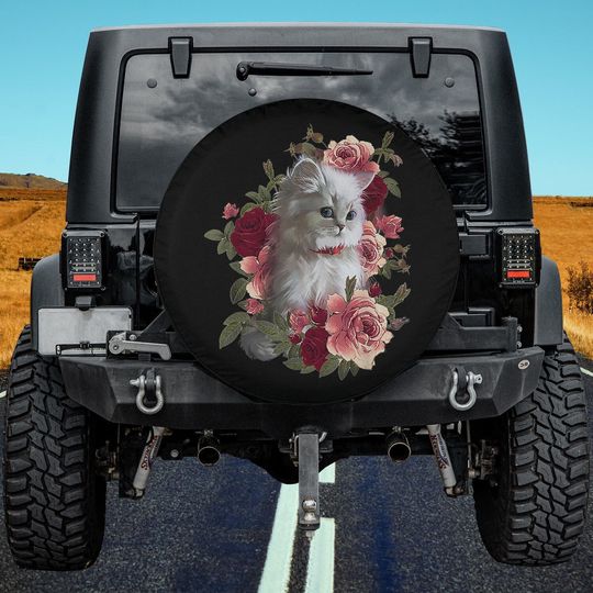 Discover British Longhair Cat Kitten Rose Flower Spring Tree Lover Spare Tire Cover