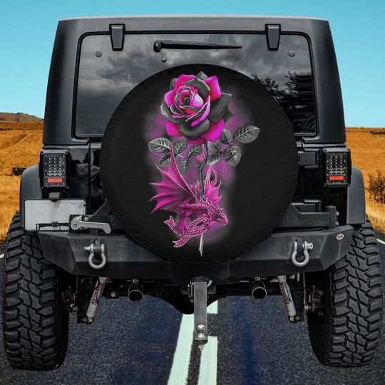 Discover Breast Cancer Dragon Ribbon Pink Warrior Rose Flower Dragon Spare Tire Cover