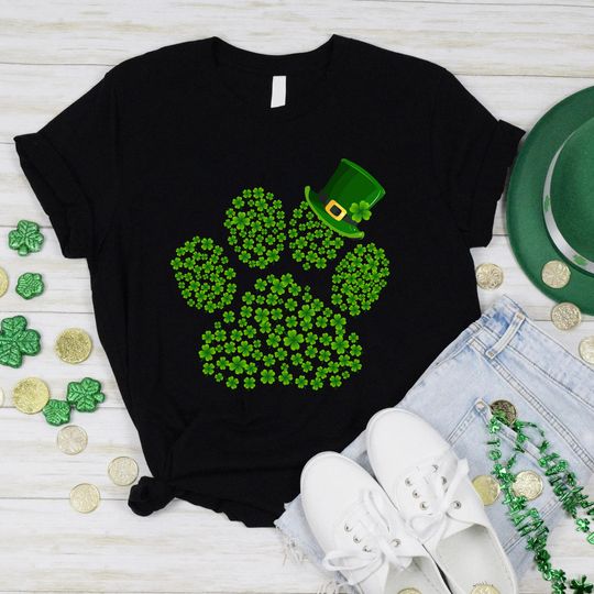 Discover Paw St Patrick Shirt, Paw Print Shamrocks Shirt