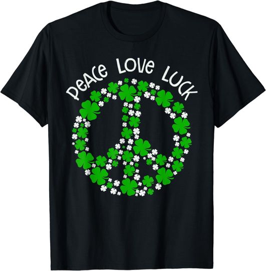 Discover Peace Love Luck Peace Heart Shamrock St Patrick's Day T-Shirt