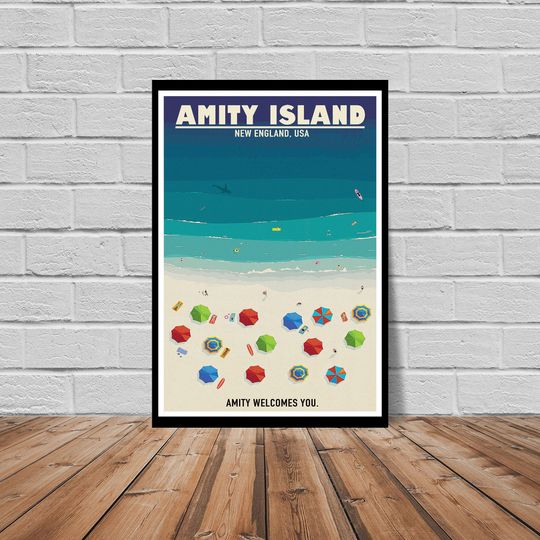 Discover Jaws Amity Island Vintage Tourism Travel style poster - "Amity Means Friendship." Original art print - New England USA