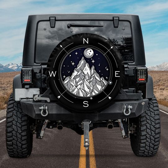 Discover Spare Tire Cover Camper, Boho Mountain Compass Spare Tire Cover