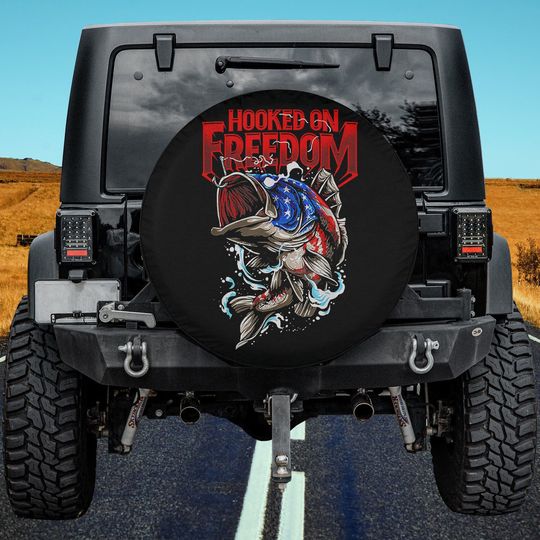 Discover Fishing American Flag Bass Hooked On Freedom Spare Tire Cover