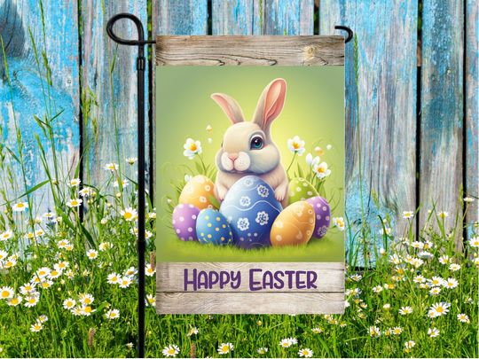 Discover Bunny & Eggs Happy Easter Garden Flag