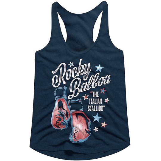 Discover Rocky Balboa Womens Tank Top Italian Stallion Navy Top Boxing Gloves Racerback