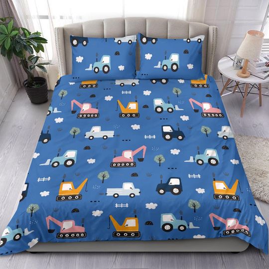 Discover Kids Construction Car Duvet Cover, Bedroom Decor Bedding