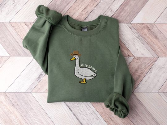 Discover Embroidered Silly Goose Sweatshirt, Embroidered Cowboy Hat Crewneck Sweatshirt