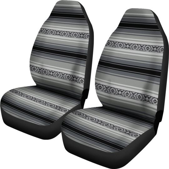 Discover Car Seat Covers Mexican Blanket Gray Black Pattern