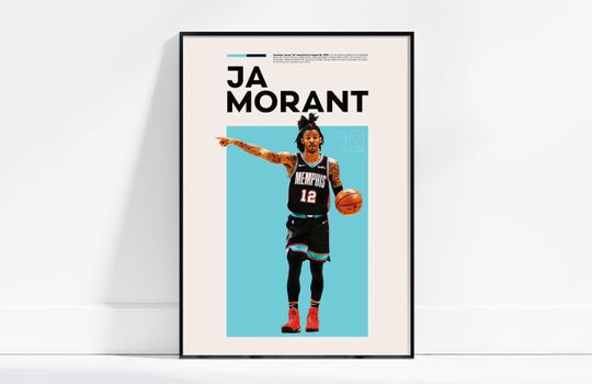 Discover Ja Morant Poster, Memphis Grizzlies Art Print,  Mid-Century Modern, Poster
