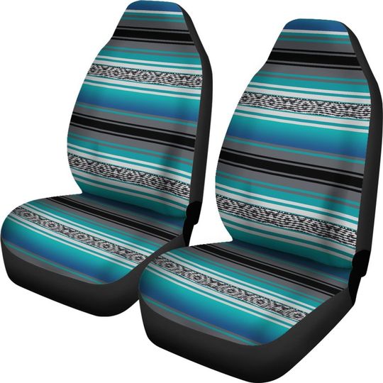 Discover Car Seat Covers Mexican Blanket Turquoise Gray Black Pattern Car Accessory