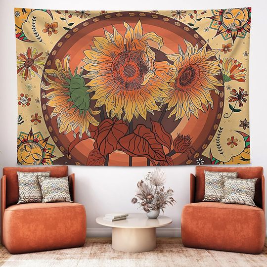 Discover Sunflower Tapestry Sun and Moon Tapestry Vintage Flowers Tapestries