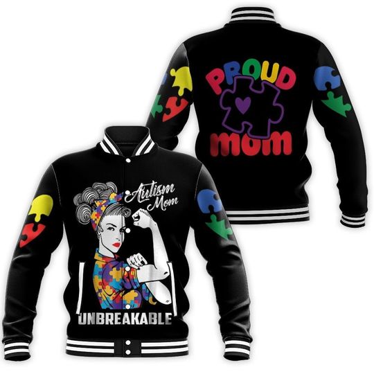 Discover Autism Mom Unbreakable Baseball Jacket