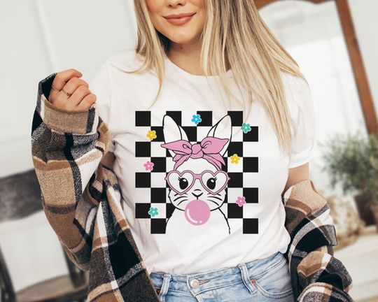 Discover Easter Bunny Bubblegum Checker Board Shirt | Easter T-Shirt