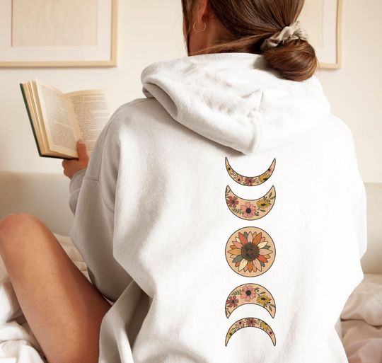 Discover Trendy Moon Phases Hoodie, Oversized Sweatshirt