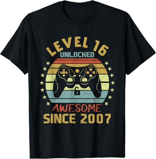 Discover Level 16 Unlocked Awesome Since 2007 16th Birthday Gaming T-Shirt