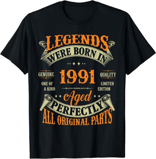 Discover 32nd Birthday Tee Vintage Legends Born In 1991 32 Years Old T-Shirt
