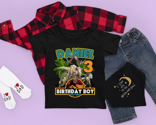 Discover Birthday Custom Name Dinosaur Shirt, Jurassic Park Matching Birthday Boy Shirt