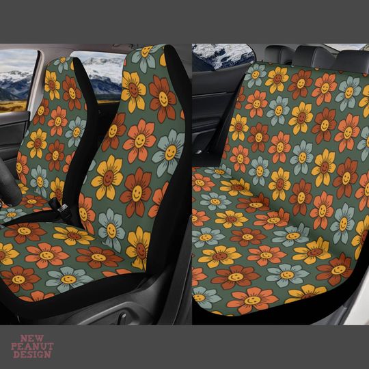Discover Smiley Flower Hippie Car Seat Cover