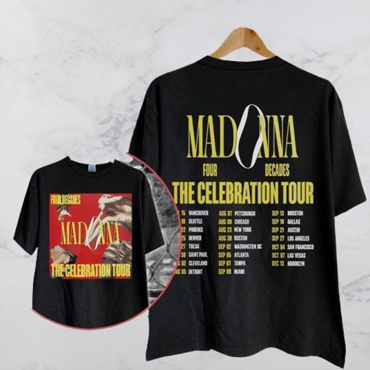 Discover Madonna Four Decades The Celebration TOUR DATES 2023 World Tour Double Sided T-Shirt